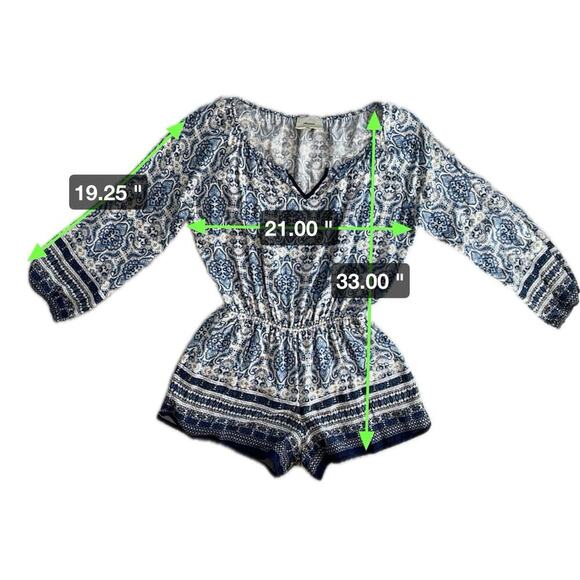 Elevenses Anthropologie Basia Romper Blue and White Boho Style Size XL - Picture 7 of 11